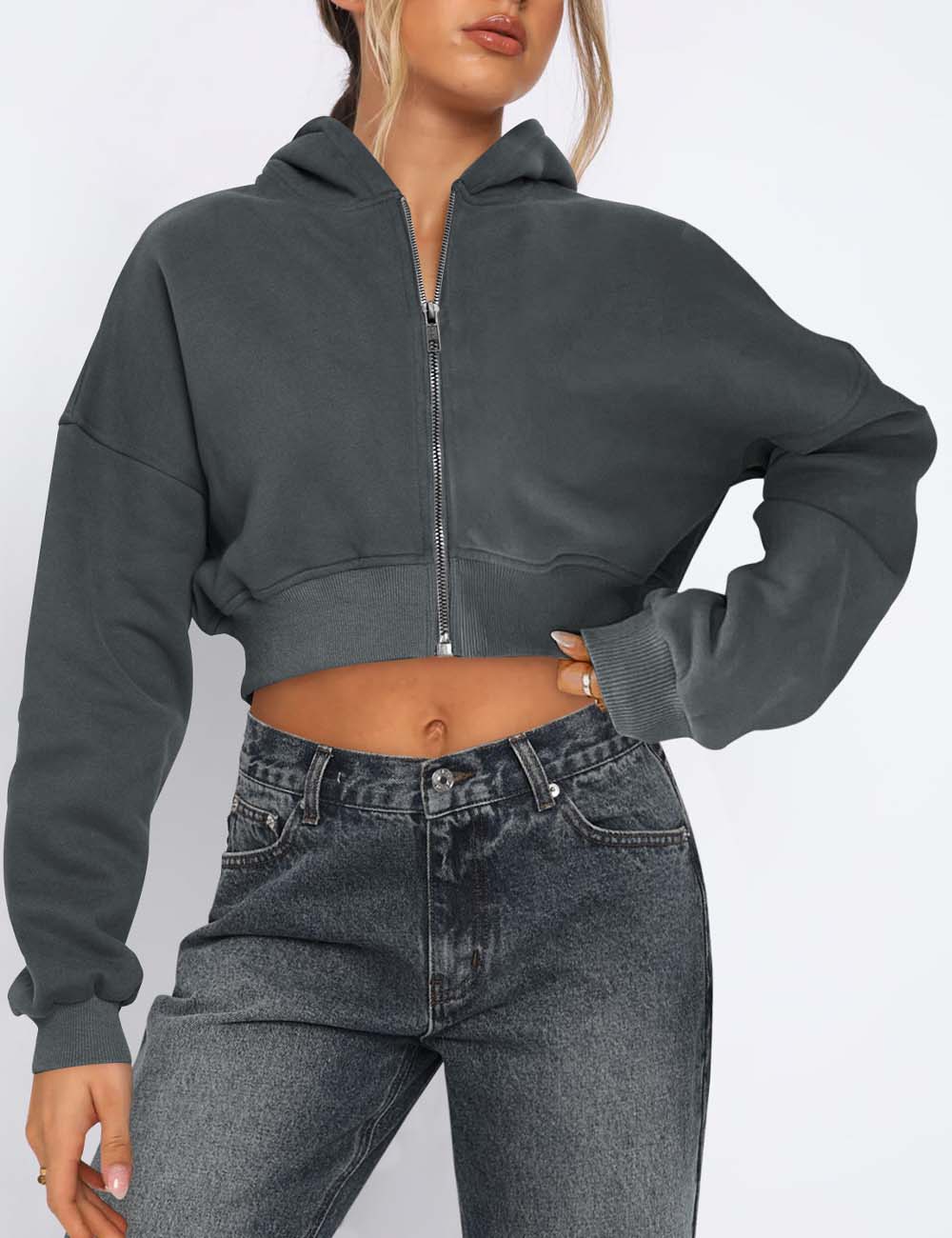 Simple Solid Color Long Sleeve Hooded Jacket