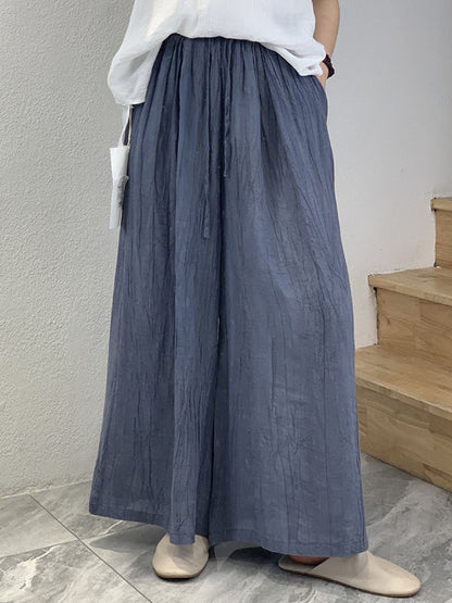 Loose Wide Leg Drawstring Elasticity Pleated Solid Color Pants Trousers