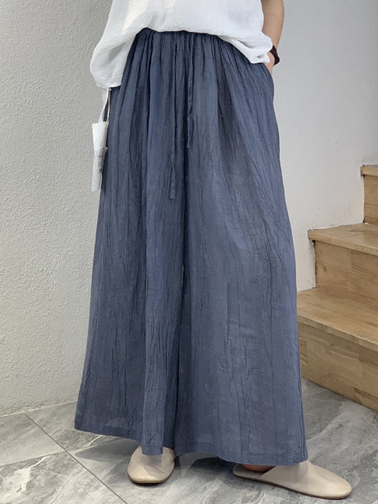 Loose Wide Leg Drawstring Elasticity Pleated Solid Color Pants Trousers