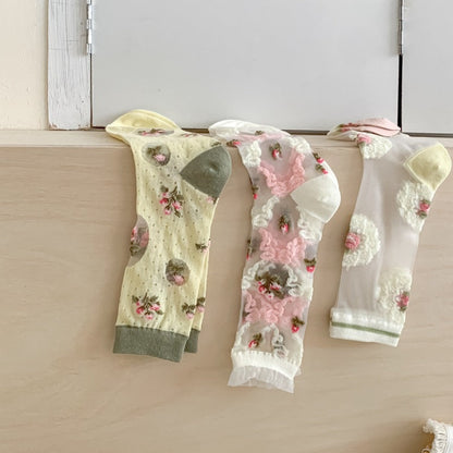 Rufia - Vintage Floral Pattern Mid-Calf Socks