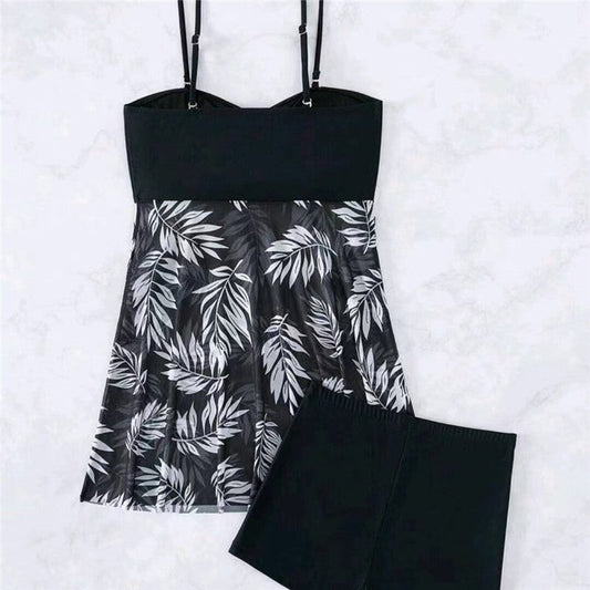 Split Skirt Conservative Mesh Sheer Flesh Printed Swimsuit