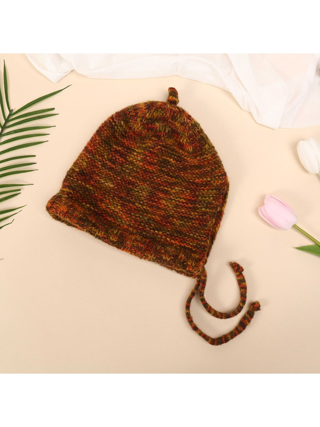 Haila - Rainbow Striped Knitted Beanie with Earflaps
