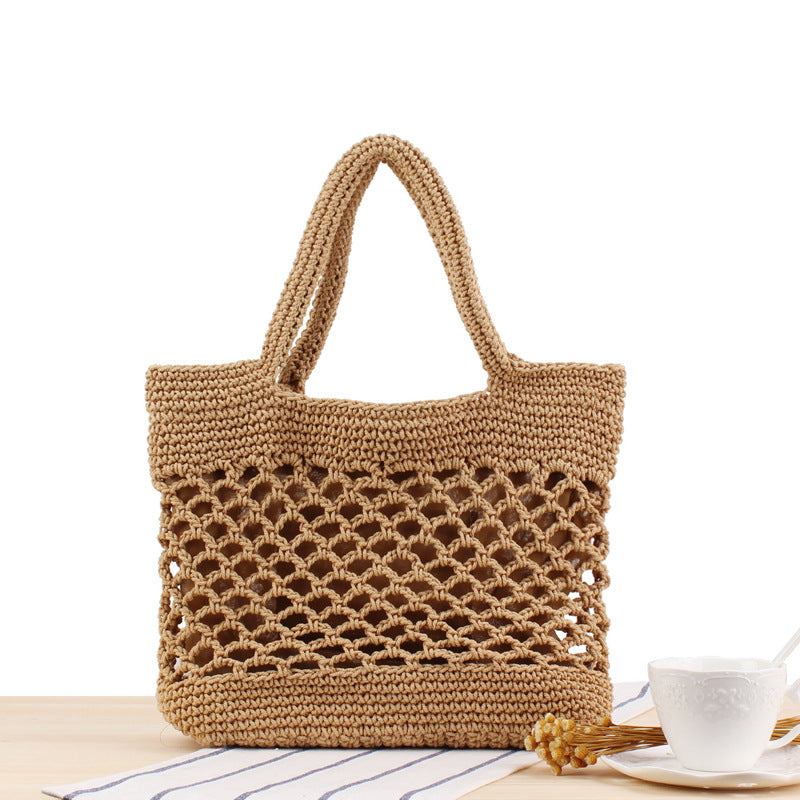 Crochet Market Bag Solid Color Cotton Woven Bag