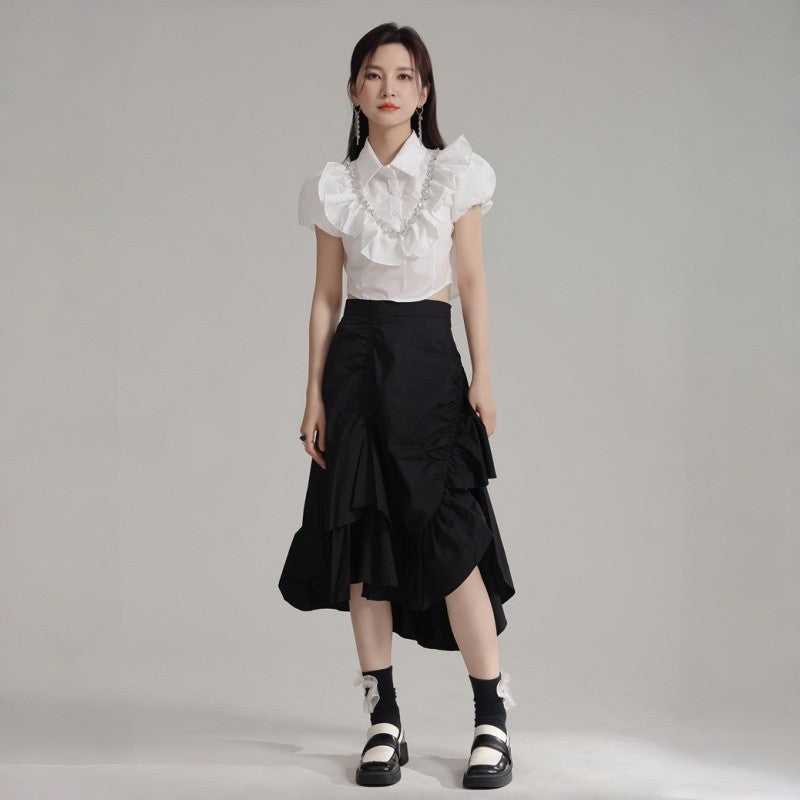 Pleated Lotus Hem Skirt