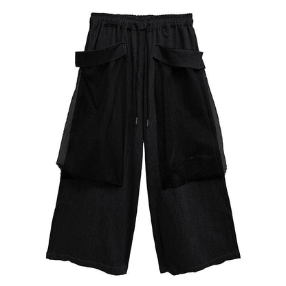 Patchwork Wide Leg Pants With Large Pockets