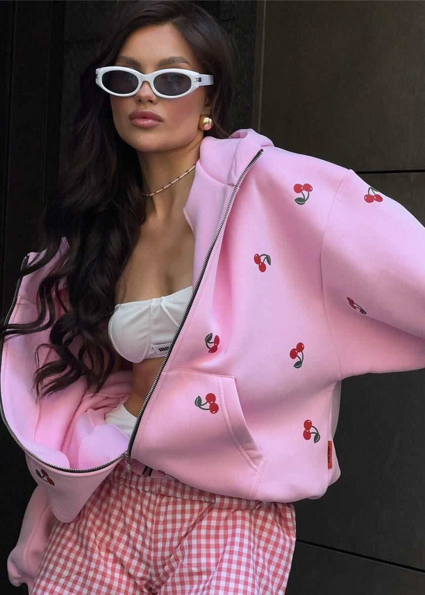 Oversized Zip Up Hoodie With Puff Sleeves