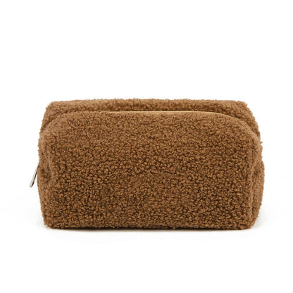 Solid Color Plush Portable Cosmetic Bag