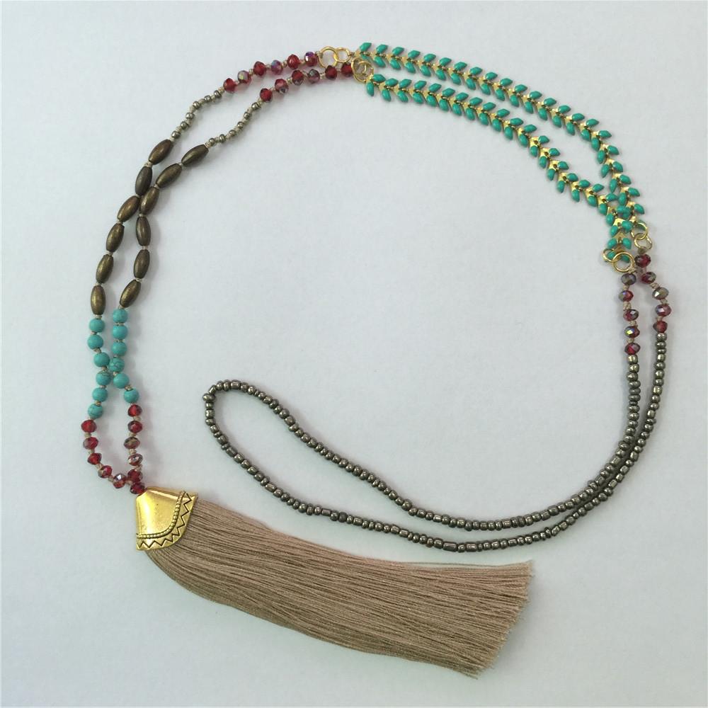 Ethnic Long Necklace Bohemian Fringed Sweater Chain Handmade Beads