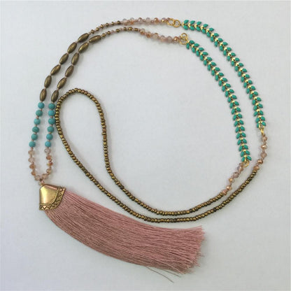 Ethnic Long Necklace Bohemian Fringed Sweater Chain Handmade Beads