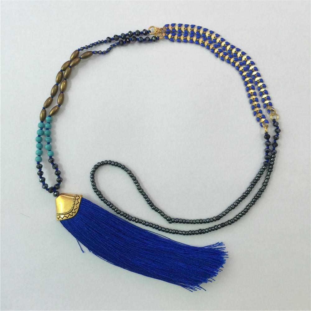 Ethnic Long Necklace Bohemian Fringed Sweater Chain Handmade Beads
