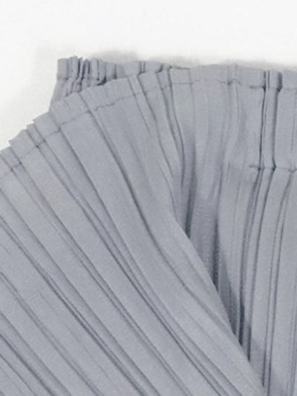Irregular Clipping Loose Asymmetric Pleated Solid Color Split-Side Tiered Round-Neck Casual Pants Bottoms Two Pieces Set Vest Top