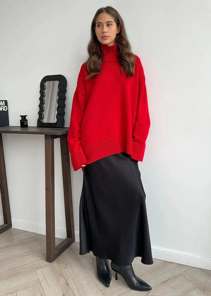 Loose Fit Cotton Knit Turtleneck Sweater