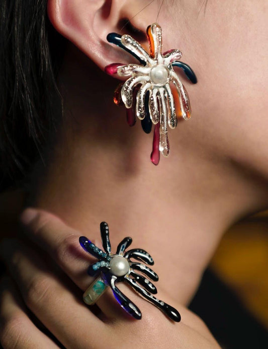 Resin Colorful Firework Stud Earrings
