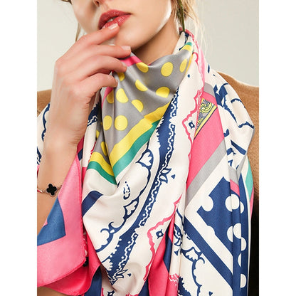 Color-Block Contrast Color Polka-Dot Printed Shawl&Scarf