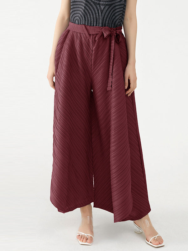 Wide Leg Loose Drawstring Pleated Tiered Casual Pants Bottoms