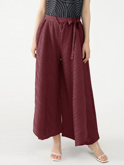 Wide Leg Loose Drawstring Pleated Tiered Casual Pants Bottoms