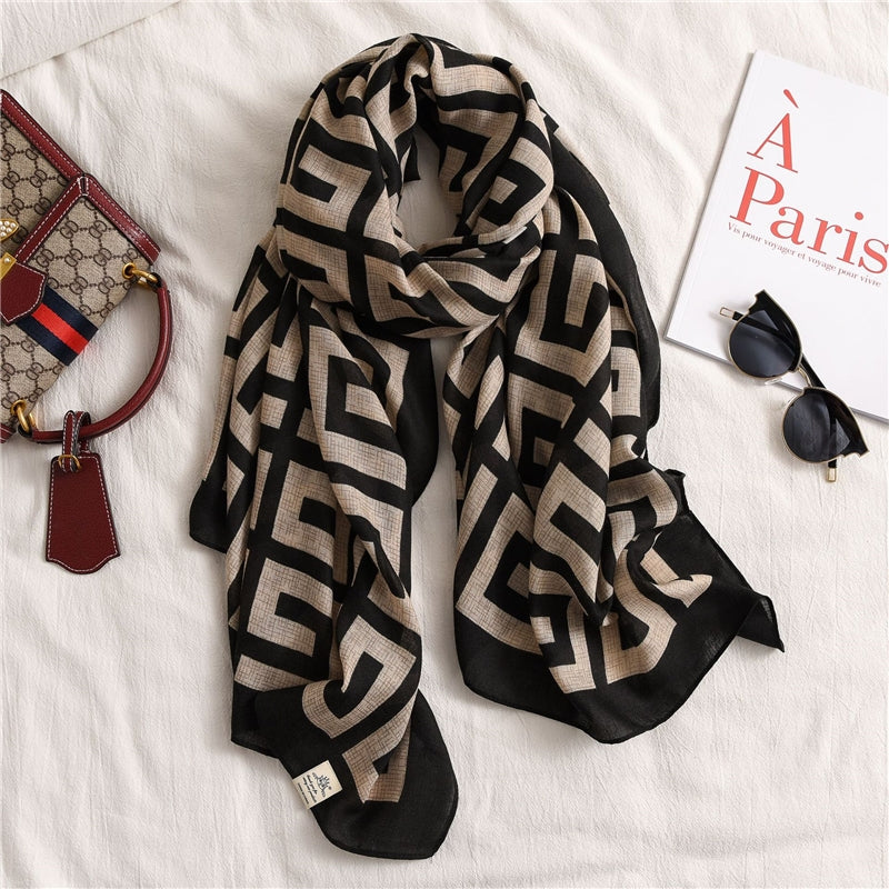 Cotton Contrast Color Printed Shawl Scarf