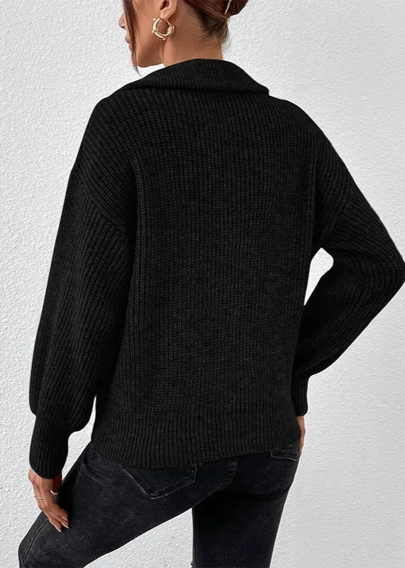 Cozy Knit Sweater With Zipper Detail