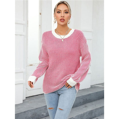Striped Simple Crew Neck Long Sleeve Sweater