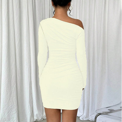 Solid Color Off Shoulder Long Sleeve Bodycon Short Dress