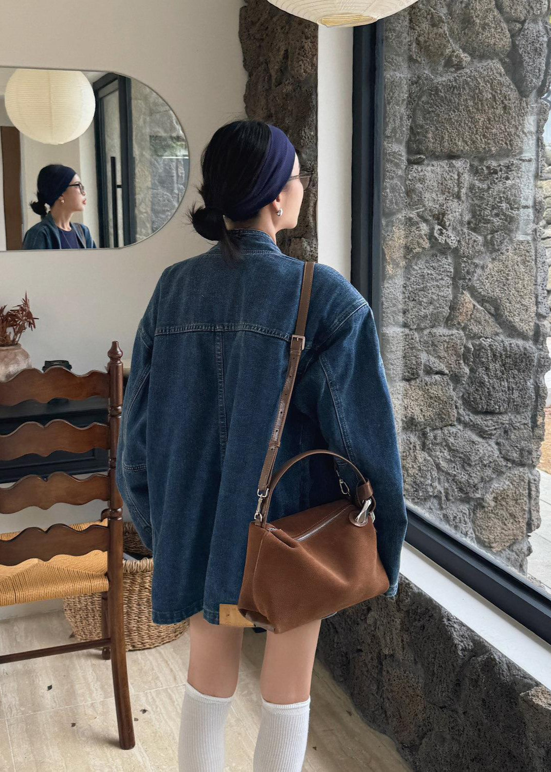 Suede Shoulder and Crossbody Bag With Leather Straps