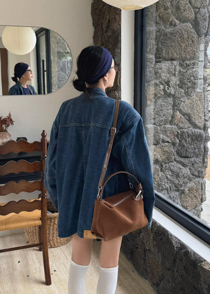 Suede Shoulder and Crossbody Bag With Leather Straps