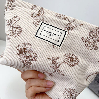 Cosbai - Floral Corduroy Portable Storage Bag