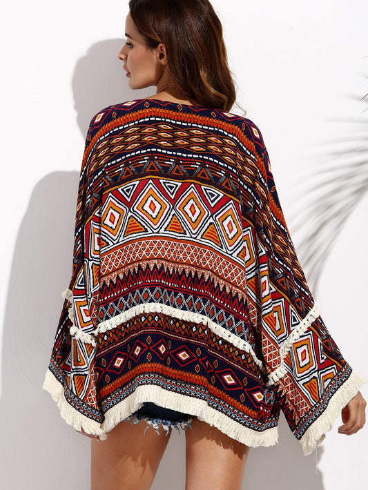 Boho Style Summer Long Sleeve Blouses Beach Cover-Ups