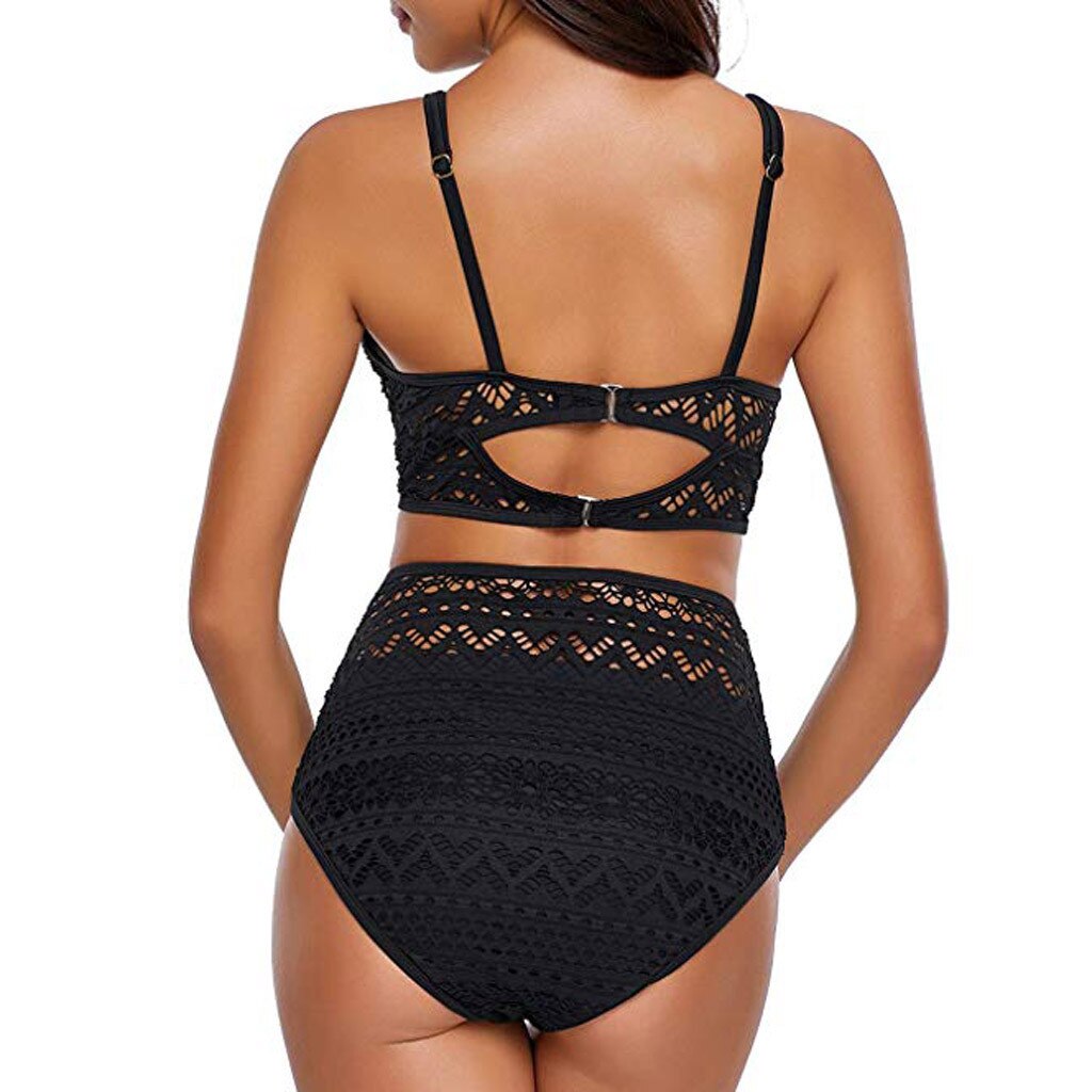 Women'S Two Pieces Crochet Lace High Waist V Neck Bikini Set