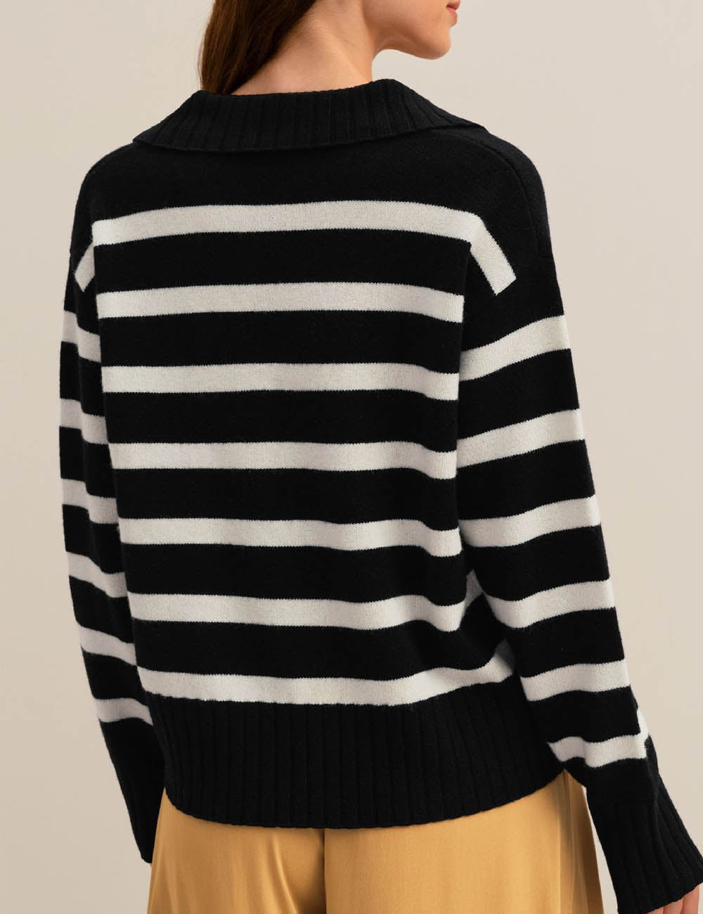 Winter Polo Collar Striped Knit Pullover Sweater