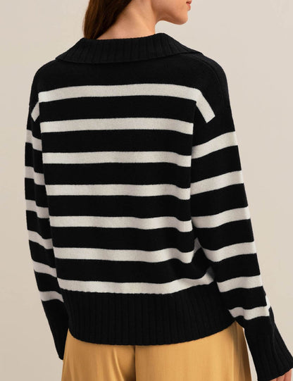 Winter Polo Collar Striped Knit Pullover Sweater