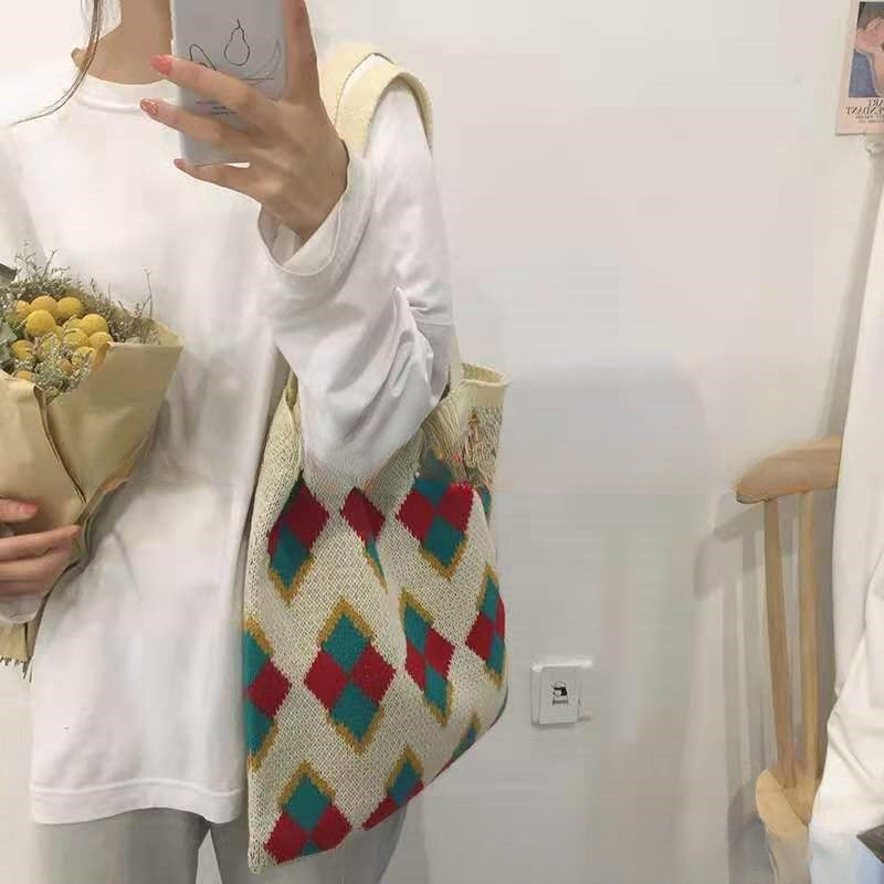 Crochet Tote Bag Cute Knit Bag For Teenage Girls