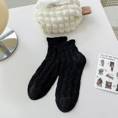 Rufia - Black and White Lace Trim Ankle Socks