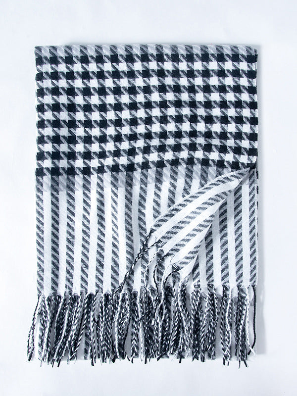 Houndstooth Plaid Tasseled Shawl&Scarf