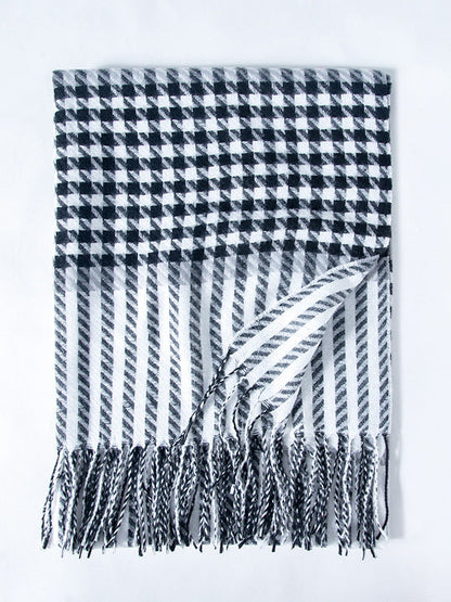 Houndstooth Plaid Tasseled Shawl&Scarf