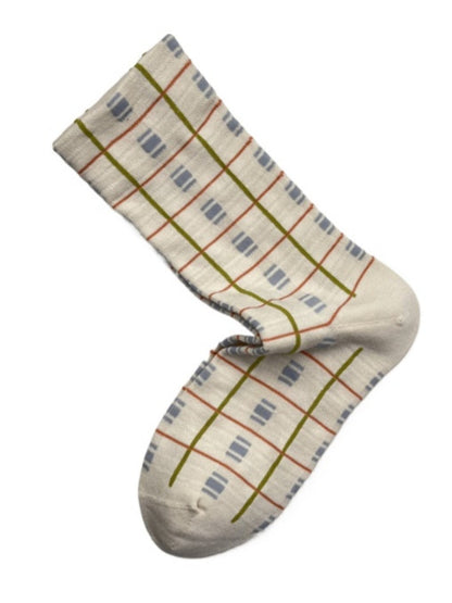 Rufia - Retro Mid-calf Socks with Line and Block Patterns