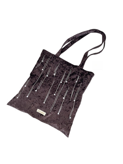 Cosbai - Velvet Beaded Tote Bag with Magnetic Closure