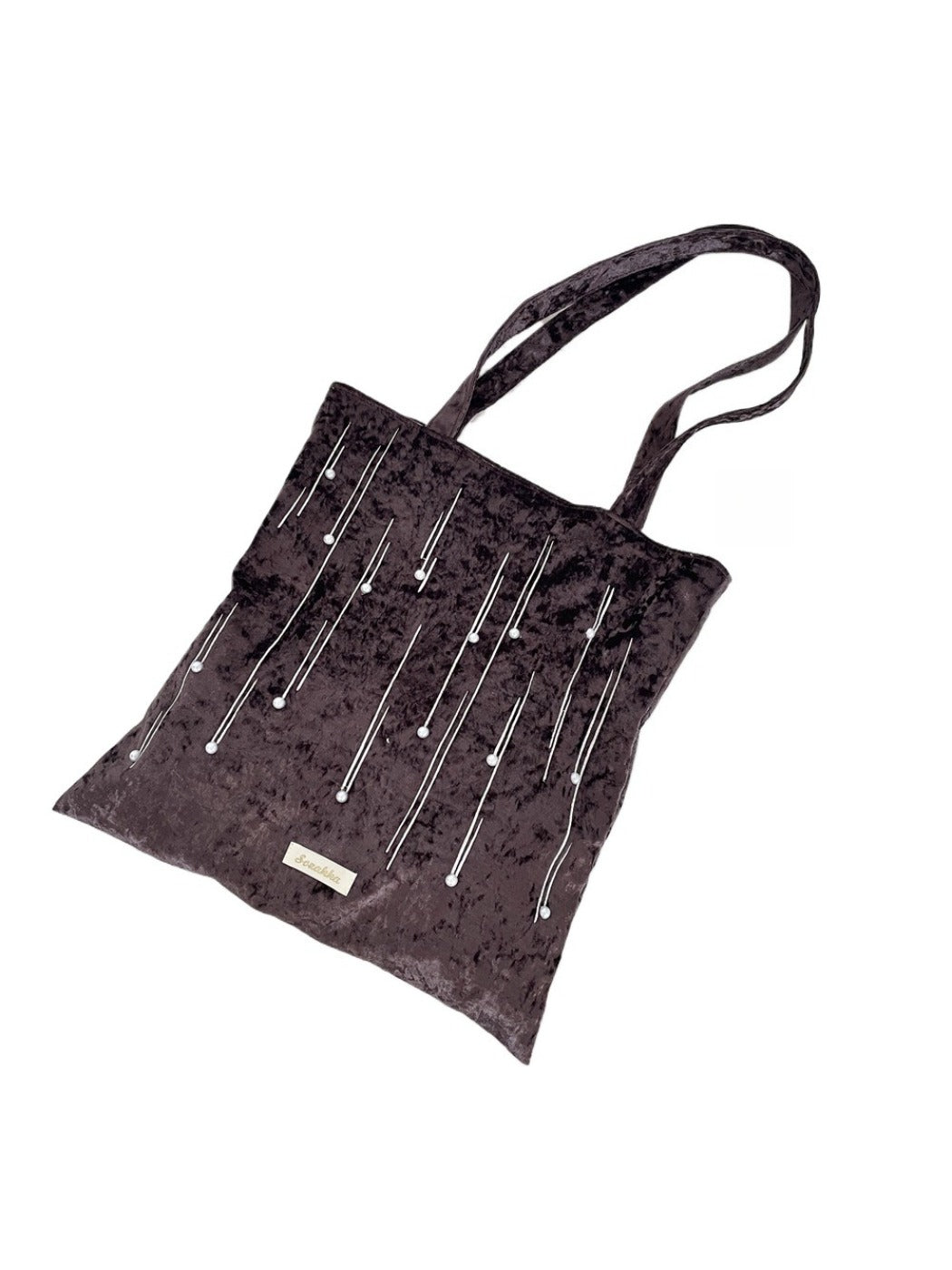 Cosbai - Velvet Beaded Tote Bag with Magnetic Closure