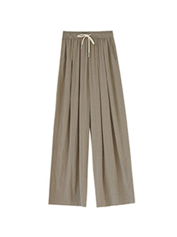 Loose Wide Leg Drawstring Solid Color Casual Pants Bottoms