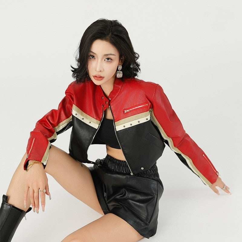 Color Block Motorcycle Jacket