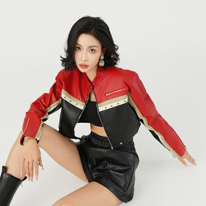 Color Block Motorcycle Jacket