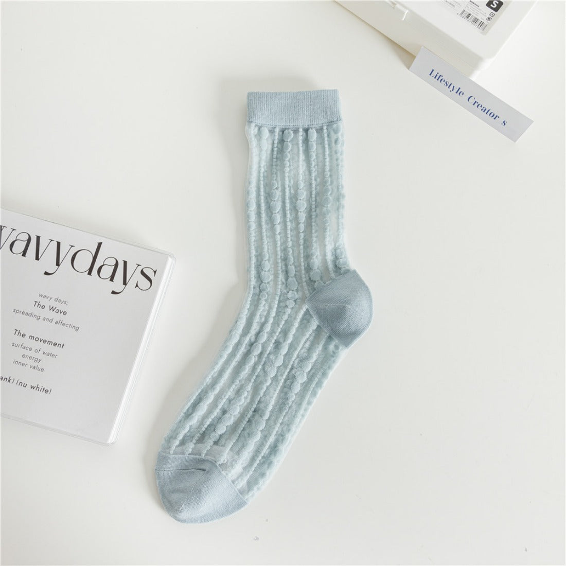 Rufia - Polka Dot &amp; Striped Sheer Crew Socks