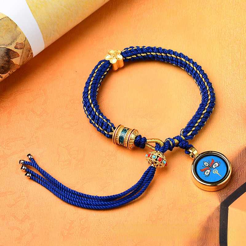 Hand-Painted Thangka Dharma Eye, God Of Wealth Eye, Tibetan Style Handwoven Bracelet