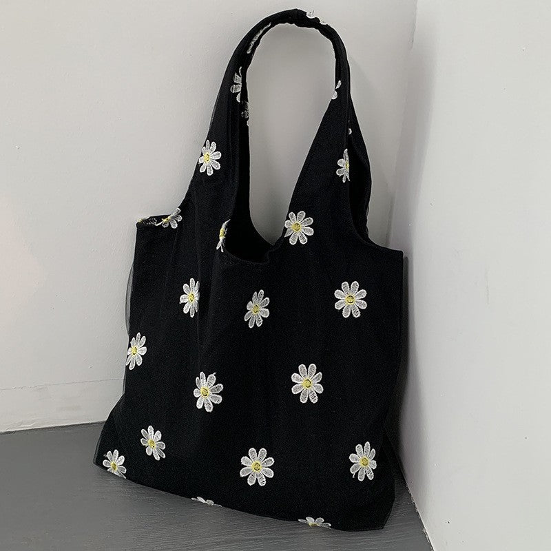 Daisy Flower Embroidered Canvas Bag