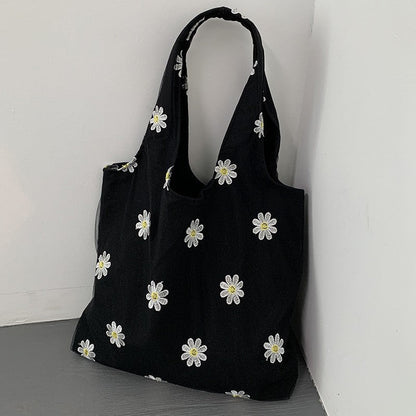 Daisy Flower Embroidered Canvas Bag