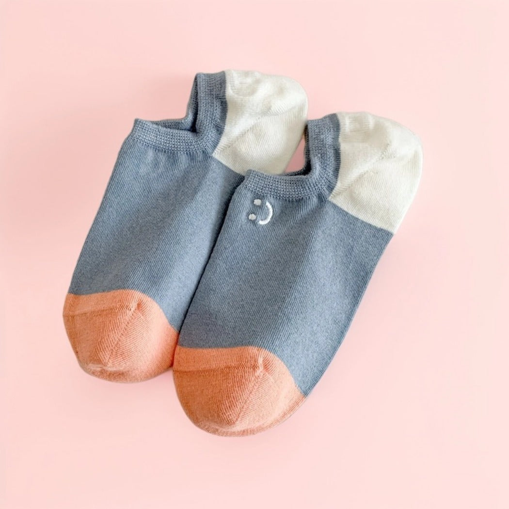 Rufia - Summer Color-Block Embroidered Smiley Ankle Socks