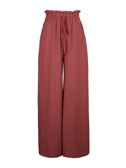 Flared Wide Leg Bandage Drawstring Solid Color Casual Pants Bottoms
