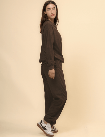 Solid Color Corduroy Casual Pullover Set