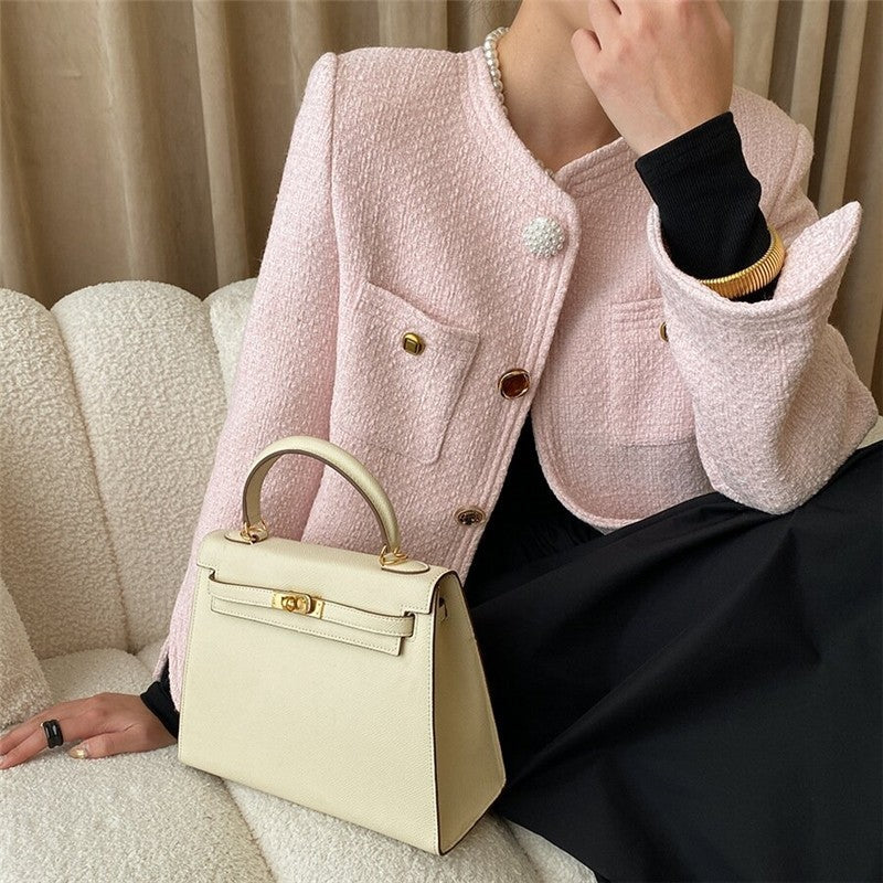 Round Neck Shoulder Padded Small Fragrance Style Jacket