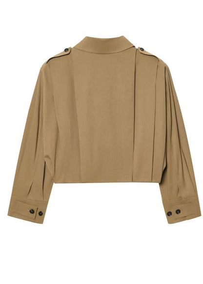 Cropped Button Up Jacket Khaki Lightweight Fabric
